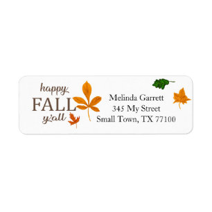 Happy Fall Y'all Leaves Fun Custom Address Label