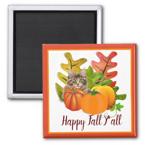 Happy Fall Yall Maine Coon Cat Pumpkin Magnet