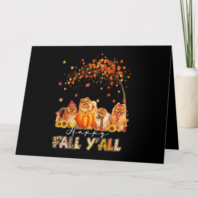 Happy Fall Yall Pomeranian Autumn Lover Pumpkins H Card (Front)