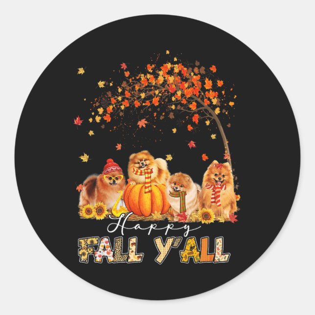 Happy Fall Yall Pomeranian Autumn Lover Pumpkins H Classic Round Sticker (Front)