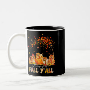Happy Fall Yall Pomeranian Autumn Lover Pumpkins H Two-Tone Coffee Mug