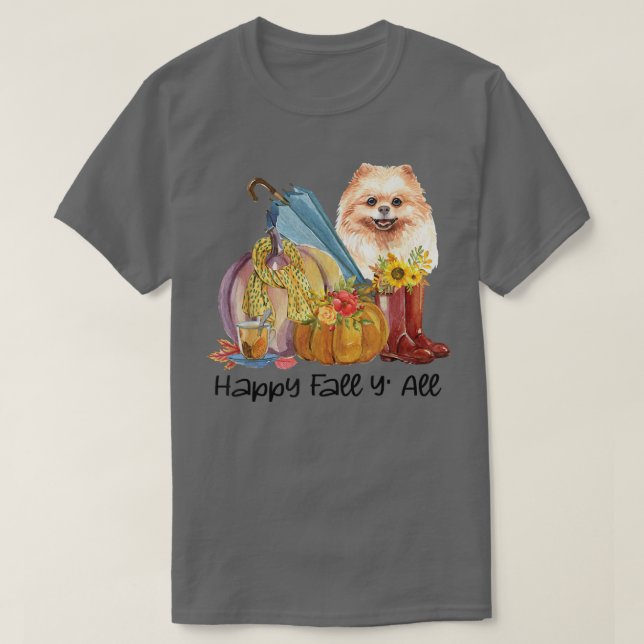 Happy Fall Yall Pomeranian Dog Lover Pumpkin Thank T-Shirt (Design Front)
