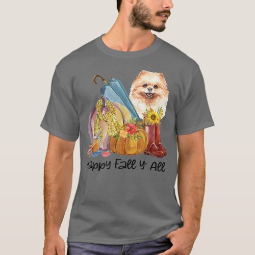 Happy Fall Yall Pomeranian Dog Lover Pumpkin Thank T_Shirt