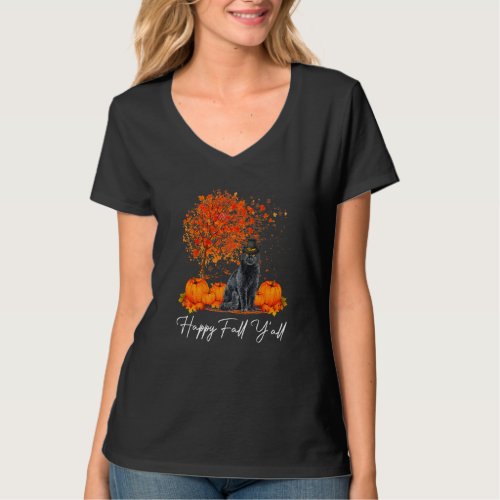 Happy Fall YAll Pumpkin Cat Thanksgiving Rescue P T_Shirt