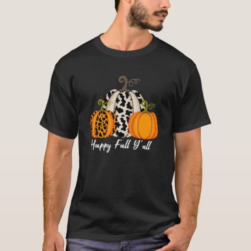 Happy Fall Yall Pumpkin Cow Print Halloween Kids  T_Shirt