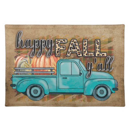 Happy Fall Yall Pumpkin Farm Truck Cloth Placemat