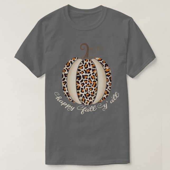 Happy Fall Yall Pumpkin Leopard Print Thanksgiving T-Shirt (Design Front)