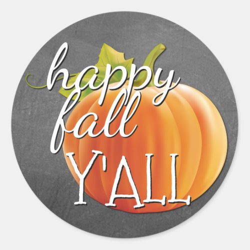 Happy Fall Yall Pumpkin On Blackboard Classic Round Sticker