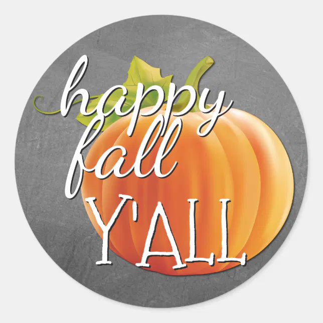 Happy Fall Yall Pumpkin On Blackboard Classic Round Sticker | Zazzle