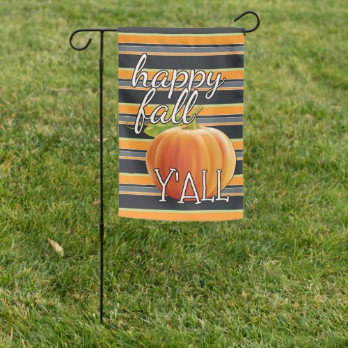 Happy Fall Yall Pumpkin On Vibrant Stripes Pattern Garden Flag