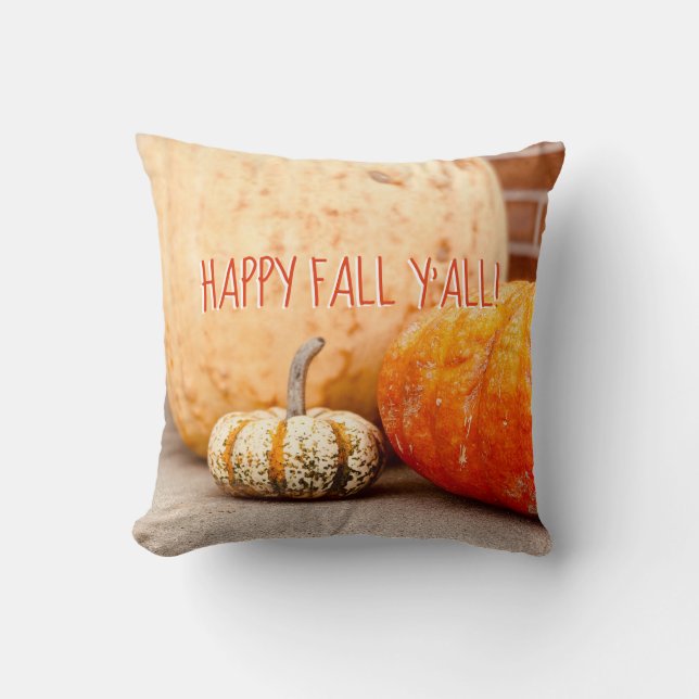 happy fall y'all pumpkin photograph custom throw pillow (Front)