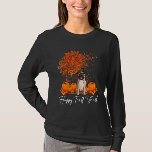 Happy Fall YAll Pumpkin Pug Dog Thanksgiving T_Shirt