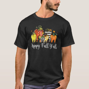 Happy Fall Y'all Pumpkin Tooth Lepard Zebra Hallow T-Shirt