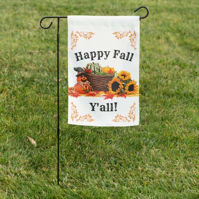 Happy Fall Y'all! Pumpkins and Sunflowers Autumn Garden Flag (In SItu)