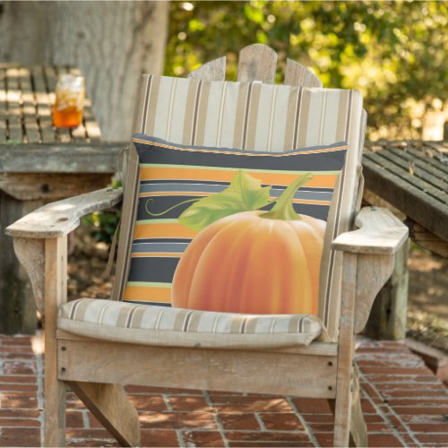 Happy Fall Yall Pumpkins On Fun Stripes Pattern Outdoor Pillow