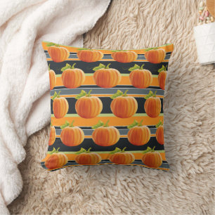 Happy Fall Yall Pumpkins On Fun Stripes Pattern Throw Pillow