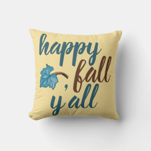Happy Fall Y'all Quote Gold Throw Pillow