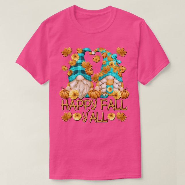 Happy Fall Yall Quote With Autumn Leaves Cute Pump T-Shirt (Design Front)