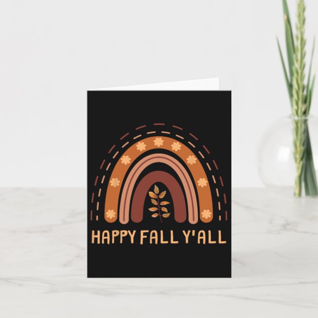Happy Fall Y'all Rainbow Maple Leaves Autumn  Card (Front)