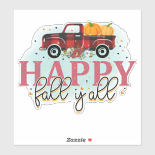 Happy Fall Yall Red Plaid Truck Sticker