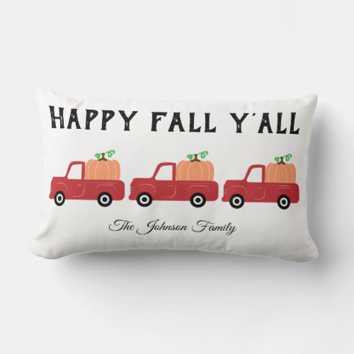 Happy Fall Yall Red Truck Pumpkin Lumbar Pillow