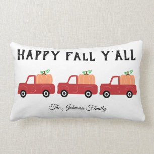 Happy Fall Y'all Red Truck Pumpkin Lumbar Pillow