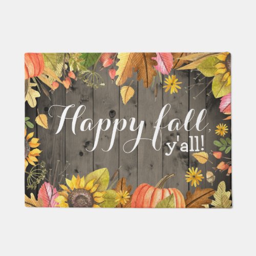 Happy Fall Yall Rustic Country Autumn Doormat