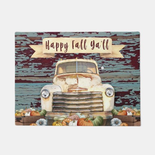 Happy Fall Yall Rustic Truck and Pumpkins Doormat