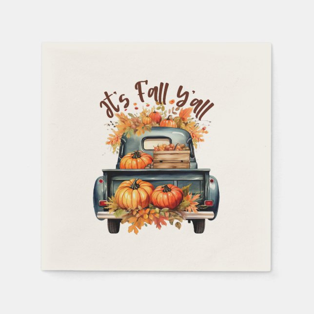 Happy Fall Y'all – Rustic Truck with Pumpkins Napkins (Front)