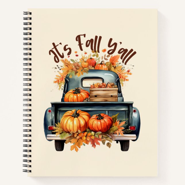 Happy Fall Y'all – Rustic Truck with Pumpkins Notebook (Front)