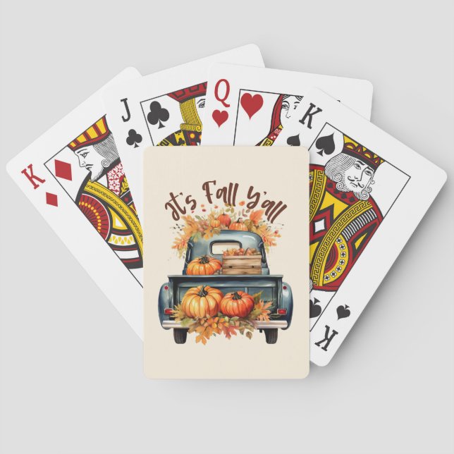 Happy Fall Y'all – Rustic Truck with Pumpkins Poker Cards (Back)