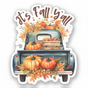 Happy Fall Y'all – Rustic Truck with Pumpkins Sticker