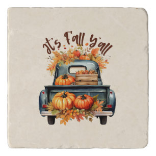 Happy Fall Y'all – Rustic Truck with Pumpkins Trivet