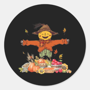 happy fall yall scarecrow pumpkin thanksgiving hal classic round sticker