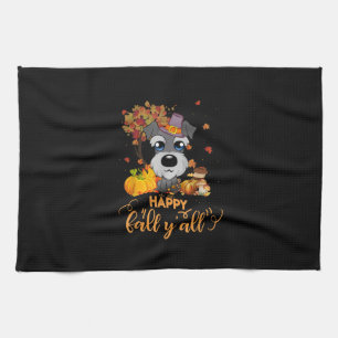 happy fall yall schnauzer dog thanksgiving kitchen towel