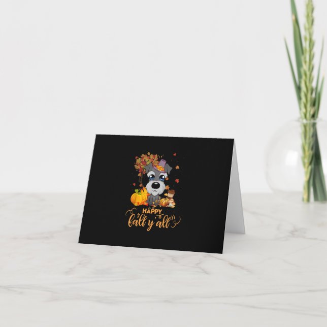 happy fall yall schnauzer dog thanksgiving thank you card (Front)