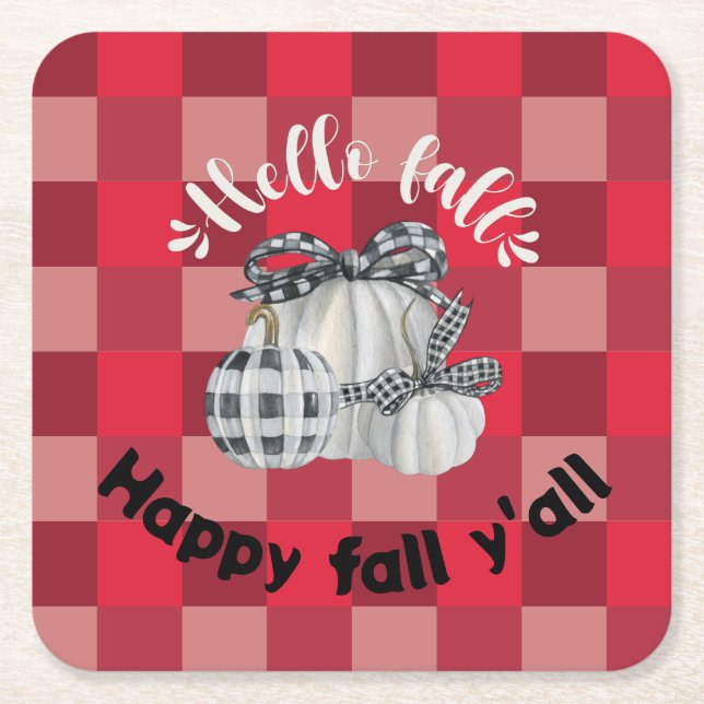 Happy Fall Y'all Square Paper Coaster (Front)