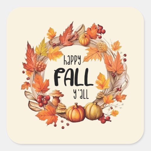 Happy Fall Yall Square Sticker