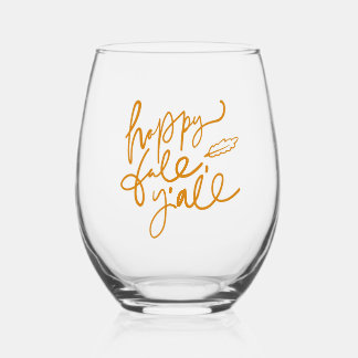 Happy Fall Y'all Stemless Wine Glass