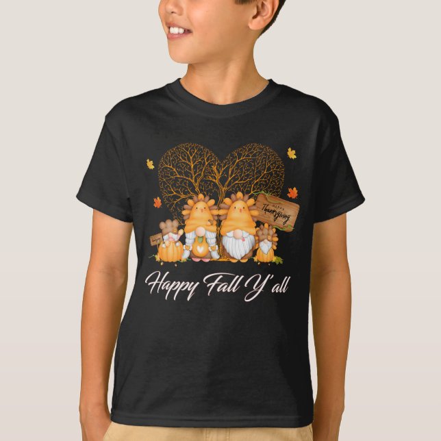 Happy Fall Y'all T-shirt Gnome Leopard Pumpkin  (Front)