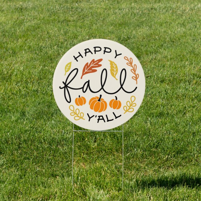 Happy Fall Y'all Texas Farmhouse Fall Lawn Sign (Insitu)