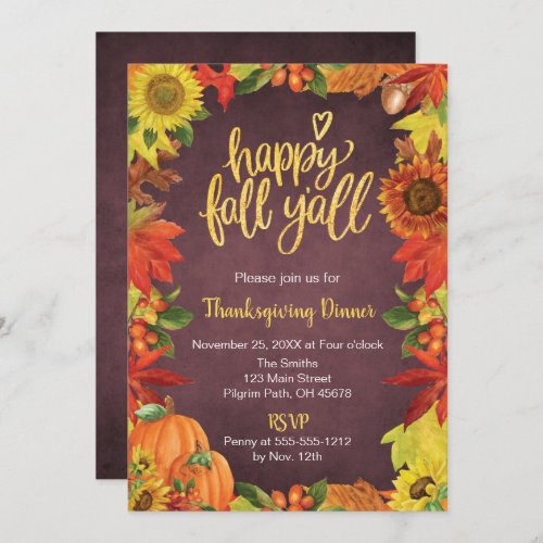 Happy Fall Yall Thanksgiving Dinner invitation