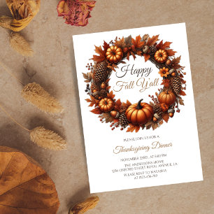 Happy Fall Y'all Thanksgiving Dinner Party Invitation