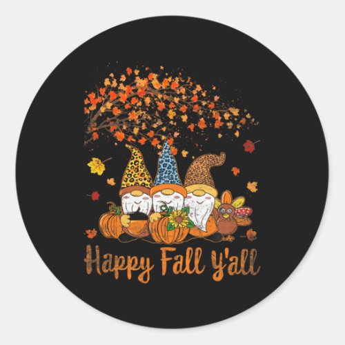 Happy Fall Yall Thanksgiving Gnomes Tree Pumpkin  Classic Round Sticker