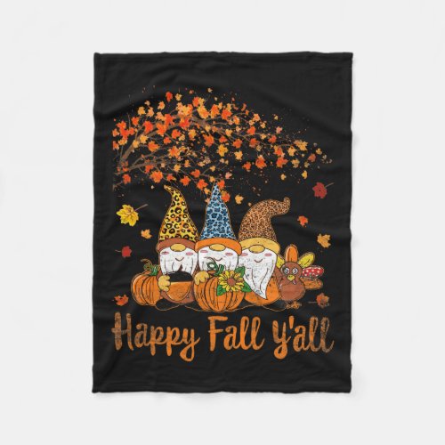 Happy Fall Yall Thanksgiving Gnomes Tree Pumpkin  Fleece Blanket