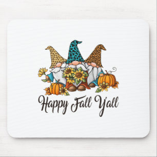 Happy Fall Yall Three Gnomes Leopard Sunflower Gif Mouse Pad