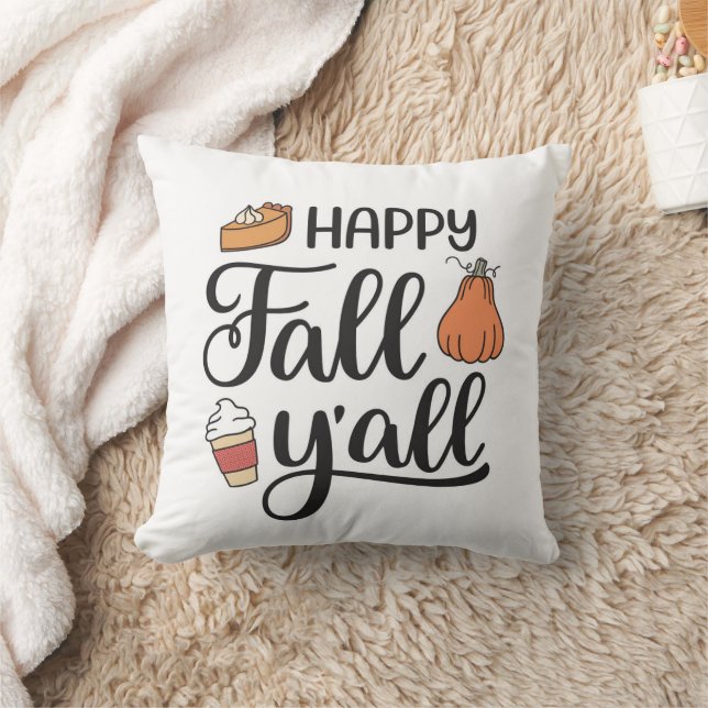 Happy Fall Y'all Throw Pillow (Blanket)