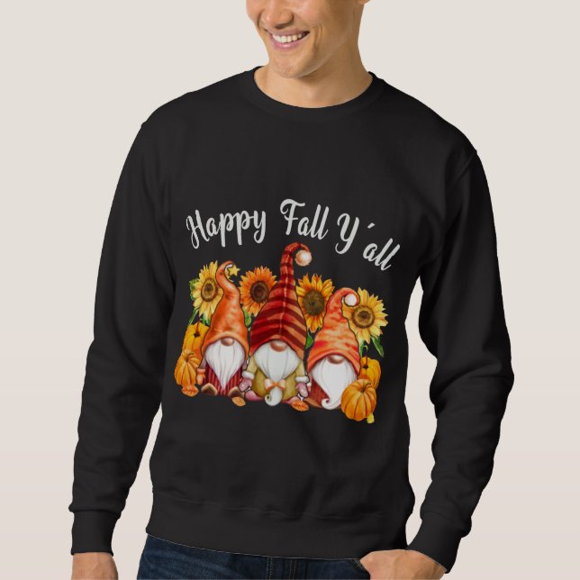 Happy Fall Yall Truck Gnomes Pumpkins Halloween Au Sweatshirt (Front)