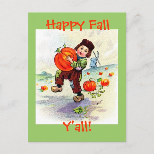 Happy Fall Y'all Vintage Postcard (Front)
