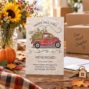Happy Fall Y'All Vintage Red Truck Floral Moving Announcement